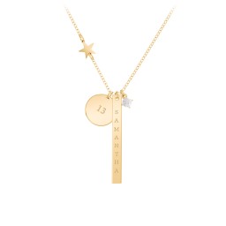 Milestone Necklace with Star Charm in 10K Solid Yellow Gold with Opal