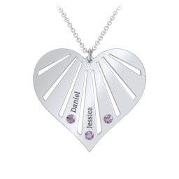 Engravable Heart Necklace with 2-7 Birthstones