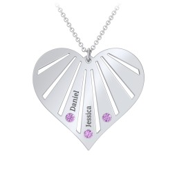 Engravable Heart Necklace with 2-7 Birthstones in 925 Sterling Silver with Amethyst, Cubic Zirconia, Fancy Blue Premium Zirconia, and Fancy Pink Premium Zirconia