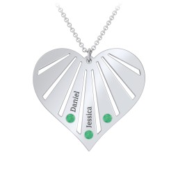 Engravable Heart Necklace with 2-7 Birthstones in 925 Sterling Silver with Emerald, Cubic Zirconia, Amethyst, Fancy Blue Premium Zirconia, and Fancy Pink Premium Zirconia