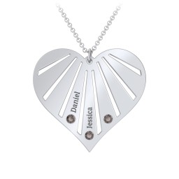Engravable Heart Necklace with 2-7 Birthstones in 925 Sterling Silver with Smokey Quartz, Cubic Zirconia, Amethyst, Fancy Blue Premium Zirconia, and Fancy Pink Premium Zirconia
