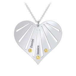 Engravable Heart Necklace with 2-7 Birthstones in 925 Sterling Silver with Citrine, Cubic Zirconia, Amethyst, Fancy Blue Premium Zirconia, and Fancy Pink Premium Zirconia