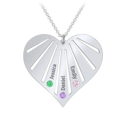 Engravable Heart Necklace with 2-7 Birthstones in 925 Sterling Silver with Green Premium Zirconia, Amethyst, Pink Tourmaline, Cubic Zirconia, Fancy Blue Premium Zirconia, and Fancy Pink Premium Zirconia