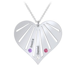 Engravable Heart Necklace with 2-7 Birthstones in 925 Sterling Silver with Amethyst, Cubic Zirconia, Ruby, Fancy Blue Premium Zirconia, and Fancy Pink Premium Zirconia