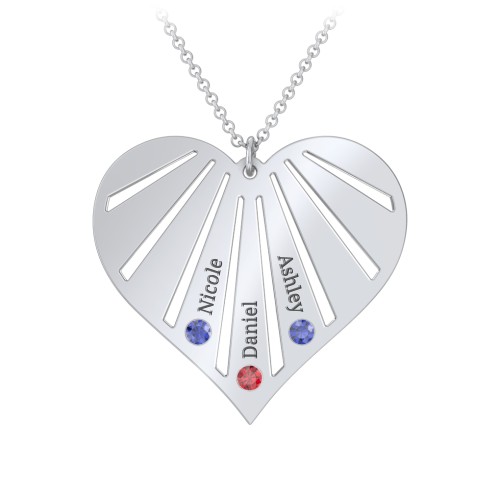 Engravable Heart Necklace with 2-7 Birthstones – Sterling Silver with Blue Sapphire and Garnet