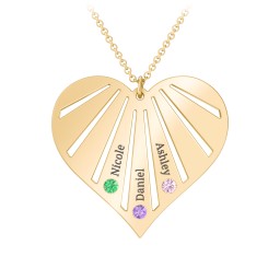 Engravable Heart Necklace with 2-7 Birthstones in 10K Solid Yellow Gold with Green Premium Zirconia, Amethyst, Pink Tourmaline, Cubic Zirconia, Fancy Blue Premium Zirconia, and Fancy Pink Premium Zirconia
