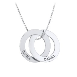 Engraved 2 Interlocking Russian Rings Necklace in 925 Sterling Silver