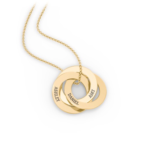 Engraved 3 Interlocking Russian Rings Necklace