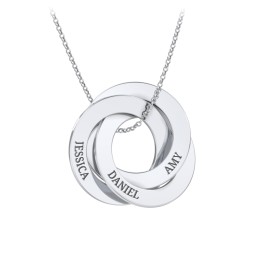 Engraved 3 Interlocking Russian Rings Necklace in 925 Sterling Silver