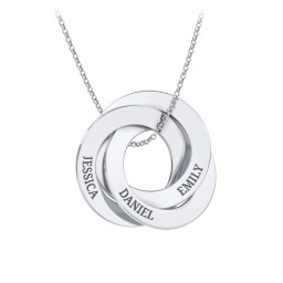 Engraved 3 Interlocking Russian Rings Necklace in 925 Sterling Silver