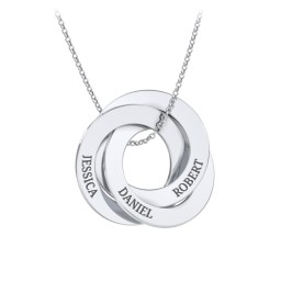 Engraved 3 Interlocking Russian Rings Necklace in 925 Sterling Silver