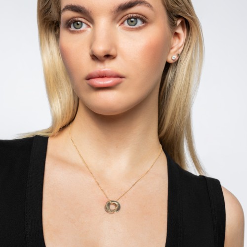 Engraved 3 Interlocking Russian Rings Necklace – Sterling Silver