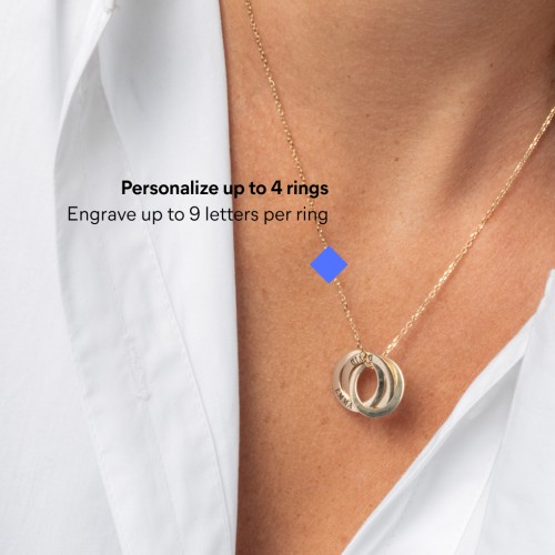 Engraved 3 Interlocking Russian Rings Necklace – Sterling Silver