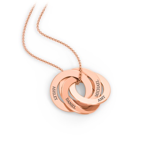 Engraved 4 Interlocking Russian Rings Necklace – 10K Rose Gold