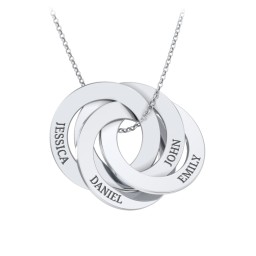 Engraved 4 Interlocking Russian Rings Necklace in 925 Sterling Silver