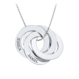 Engraved 4 Interlocking Russian Rings Necklace in 925 Sterling Silver