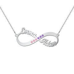 Infinity Name Necklace with Accents – 10K Rose Gold with Fancy Pink Premium Zirconia and Amethyst Premium Zirconia