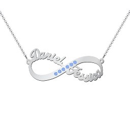 Infinity Name Necklace with Accents in 925 Sterling Silver with Fancy Blue Premium Zirconia
