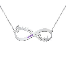 Infinity Name Necklace with Accents in 925 Sterling Silver with Amethyst Premium Zirconia and White Premium Zirconia