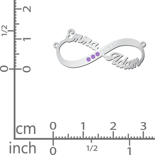 Infinity Name Necklace with Accents – Sterling Silver with Amethyst Premium Zirconia and White Premium Zirconia