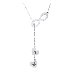 Infinity Lariat Necklace with Hearts in 925 Sterling Silver