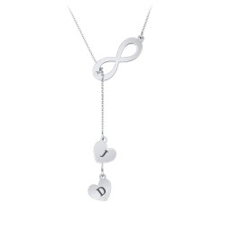 Infinity Lariat Necklace with Hearts in 925 Sterling Silver