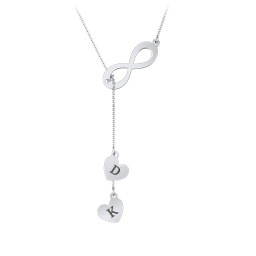 Infinity Lariat Necklace with Hearts in 925 Sterling Silver