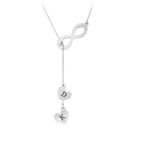 Infinity Lariat Necklace with Hearts – Sterling Silver