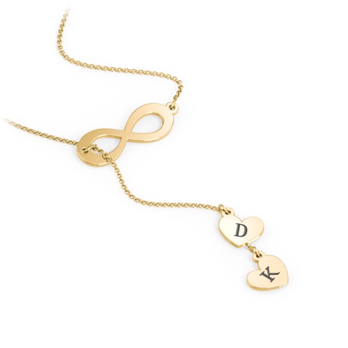 Infinity Lariat Necklace with Hearts – 10K Yellow Gold