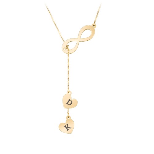 Infinity Lariat Necklace with Hearts – 10K Yellow Gold