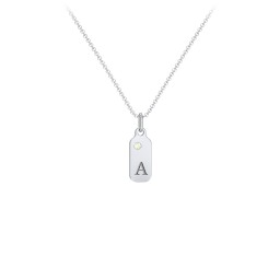 Duchess Dog Tag Initial Necklace with Birthstone in 925 Sterling Silver with Peridot, Ruby, Blue Topaz, and Citrine