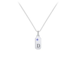 Duchess Dog Tag Initial Necklace with Birthstone in 925 Sterling Silver with Blue Sapphire, Ruby, Blue Topaz, and Citrine