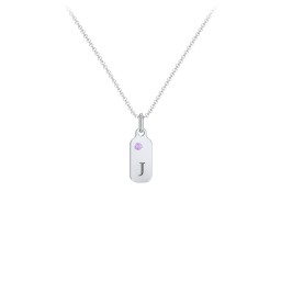 Duchess Dog Tag Initial Necklace with Birthstone in 925 Sterling Silver with Amethyst, Ruby, Blue Topaz, and Citrine