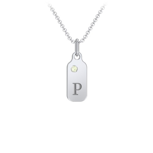 Duchess Dog Tag Initial Necklace with Birthstone – Sterling Silver with Peridot