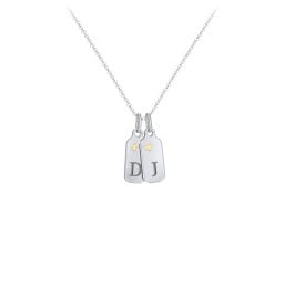 Duchess Dog Tag 2 Initial Necklace with Birthstone