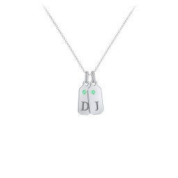 Duchess Dog Tag 2 Initial Necklace with Birthstone in 925 Sterling Silver with Emerald, Blue Topaz, and Citrine