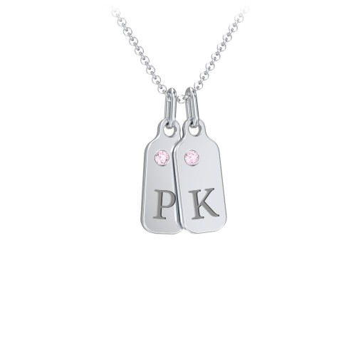 Duchess Dog Tag 2 Initial Necklace with Birthstone
