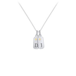 Duchess Dog Tag 2 Initial Necklace with Birthstone in 925 Sterling Silver with Citrine and Blue Topaz