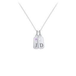 Duchess Dog Tag 2 Initial Necklace with Birthstone in 925 Sterling Silver with Amethyst, Cubic Zirconia, Blue Topaz, and Citrine