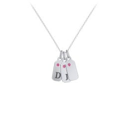 Duchess Dog Tag 3 Initial Necklace with Birthstone