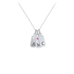 Duchess Dog Tag 3 Initial Necklace with Birthstone