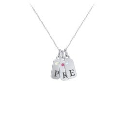 Duchess Dog Tag 3 Initial Necklace with Birthstone