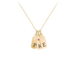 Duchess Dog Tag 3 Initial Necklace with Birthstone in 10K Solid Yellow Gold with Peridot, Ruby, Blue Topaz, and Citrine