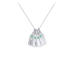 Duchess Dog Tag 4 Initial Necklace with Birthstone in 925 Sterling Silver with Emerald