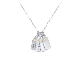 Duchess Dog Tag 4 Initial Necklace with Birthstone in 925 Sterling Silver with Citrine