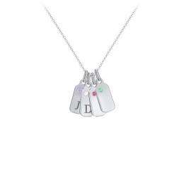 Duchess Dog Tag 4 Initial Necklace with Birthstone in 925 Sterling Silver with Amethyst, Cubic Zirconia, Ruby, and Emerald