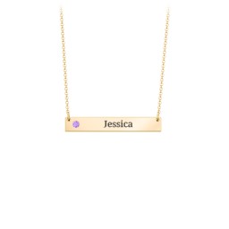 Engravable Birthstone Bar Necklace in 18K Gold Plated Silver with Amethyst, Fancy Pink Premium Zirconia, Citrine, Mint Premium Zirconia, and Amethyst Premium Zirconia