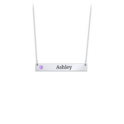 Engravable Birthstone Bar Necklace in 925 Sterling Silver with Amethyst, Fancy Pink Premium Zirconia, Citrine, Mint Premium Zirconia, and Amethyst Premium Zirconia