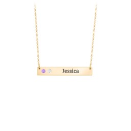 2 Engravable Birthstone Bar Necklace in 18K Gold Plated Silver with Amethyst, Cubic Zirconia, Citrine, Mint Premium Zirconia, and Amethyst Premium Zirconia