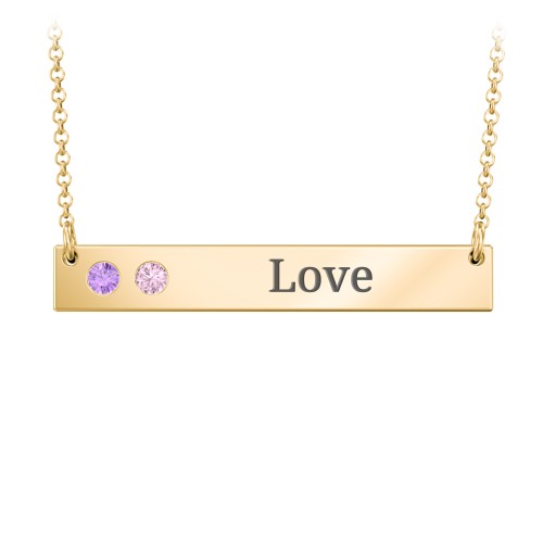 2 Engravable Birthstone Bar Necklace – 18K Gold Plated Silver with Amethyst and Pink Tourmaline